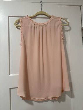 LOFT Blush Pink Sleeveless Ruffle Neck Blouse